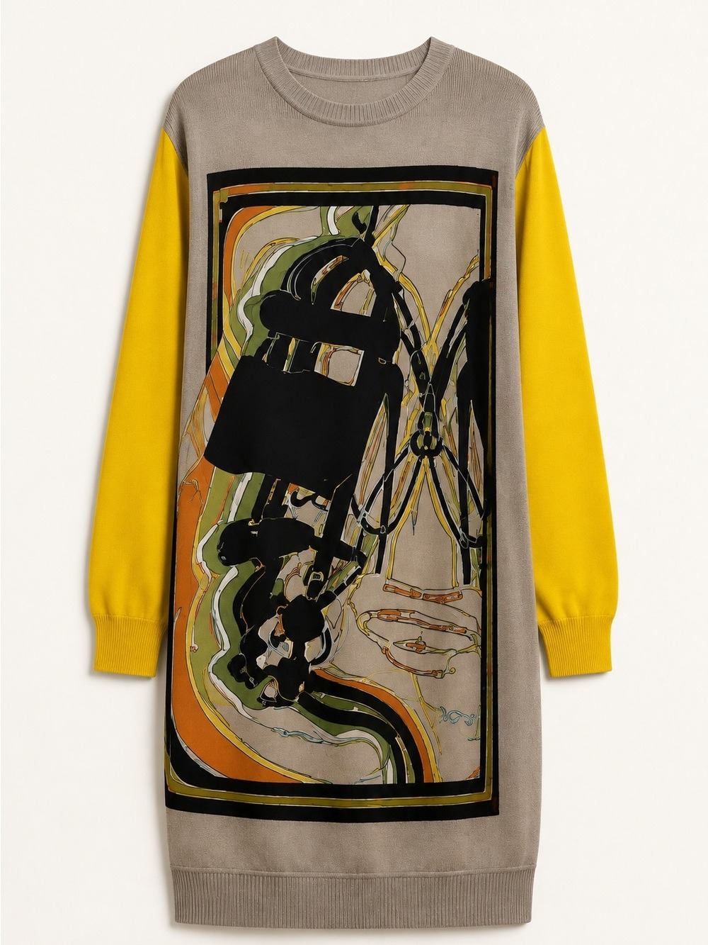 Hermès Twillaine Equestrian Knit Dress Yellow Taupe Size 36
